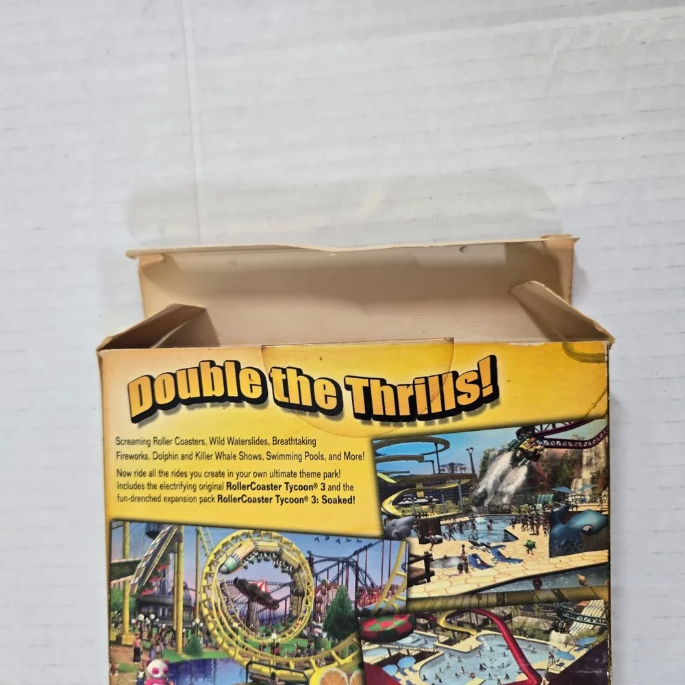 RollerCoaster‎ Tycoon 3 Gold PC CD-ROM 2005 Big Box Vintage Atari Soaked (CIB)